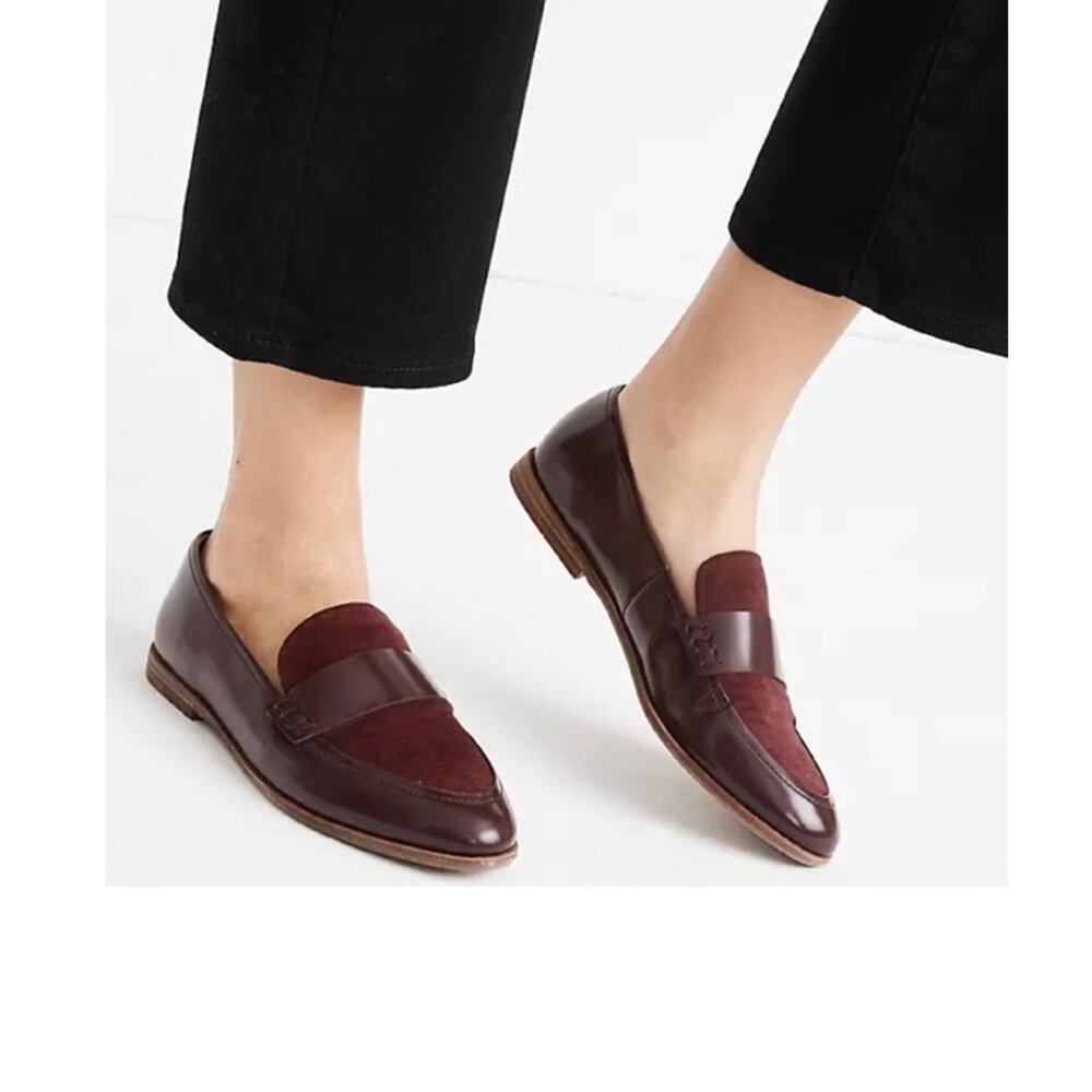 Madewell the Alex Penny Loafers Flats size US 6 Burgundy Red Leather & Suede
